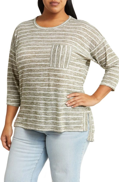 Caslon Stripe 3/4 Sleeve Tunic T-shirt In Gray
