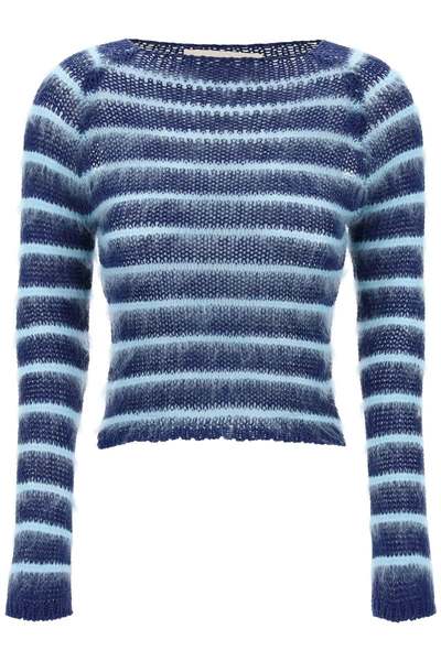 Marni Striped-pattern Cotton Jumper In Blue,light Blue