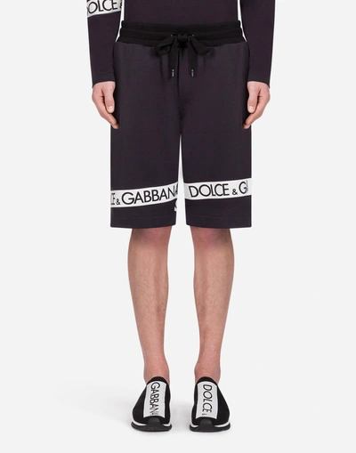Dolce & Gabbana Cotton Bermuda Jogging Shorts With Print In Black
