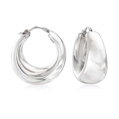 Ross-simons Italian Sterling Silver Graduated Hoop Earrings In White