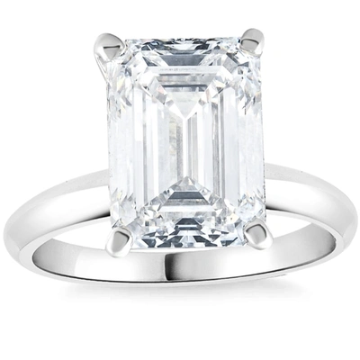 Pompeii3 Certified 4.17ct Emerald Cut Diamond Engagement Ring 14k White Gold Lab Grown In Silver