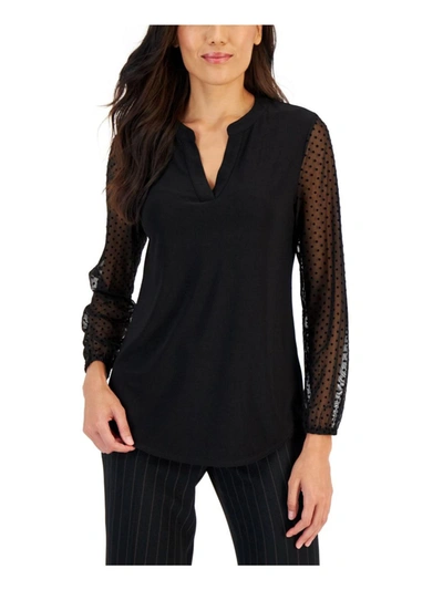 Kasper Womens Sheer Sleeve Dotted Pullover Top In Black