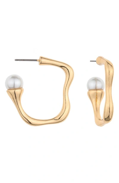 Ettika Imitation Pearl Hoop Earrings In Gold