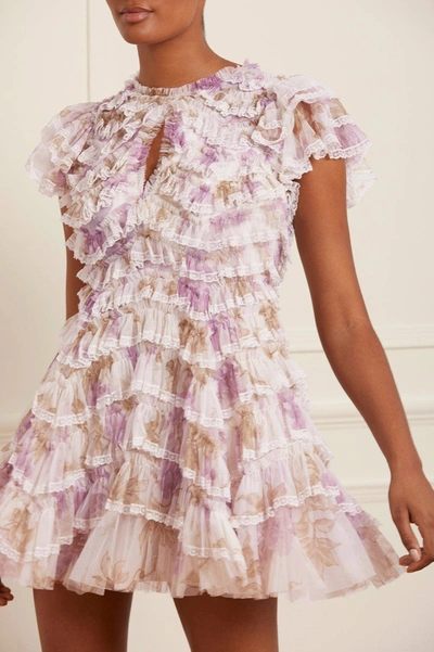 Needle & Thread Wisteria Ruffle Lace Micro Mini Dress In Multi