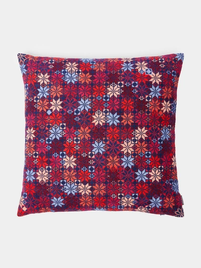 Kissweh Moon Of Bethlehem Hand-embroidered Cotton Cushion In Red