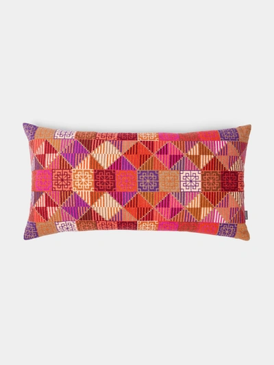 Kissweh Ola Hand-embroidered Cotton Cushion In Pink