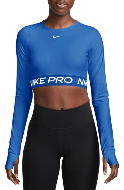 Nike Pro 365 Dri-fit Long Sleeve Crop Top In Blue