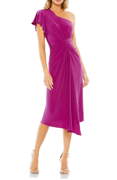 Mac Duggal One-shoulder Asymmetric Cocktail Dress In Magenta