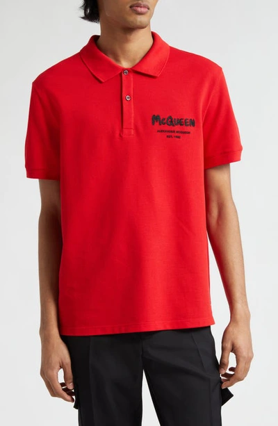 Alexander Mcqueen Logo-embroidered Cotton Polo Shirt In Red