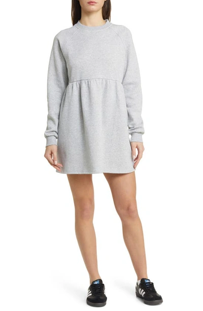 Bp. Long Sleeve Fleece Swing Dress In Grey Soft Heather | ModeSens