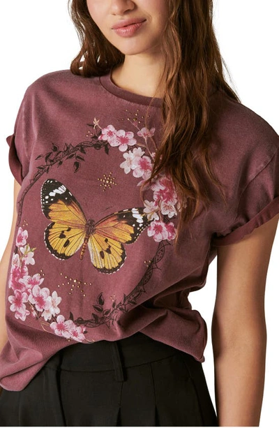Lucky Brand Butterfly Studs Graphic T-shirt In Pink