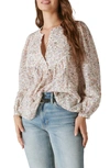 Lucky Brand Lace Inset Long Sleeve Cotton Top In Whisper White Multi