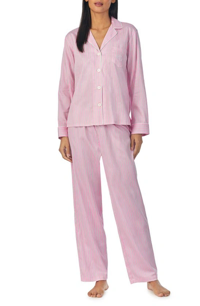 Lauren Ralph Lauren Print Cotton Blend Pajamas In Pink Stripe