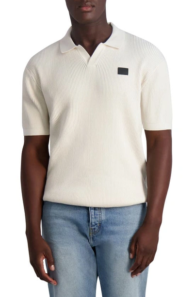 Karl Lagerfeld Ribbed Johnny Collar Polo Sweater In Natural