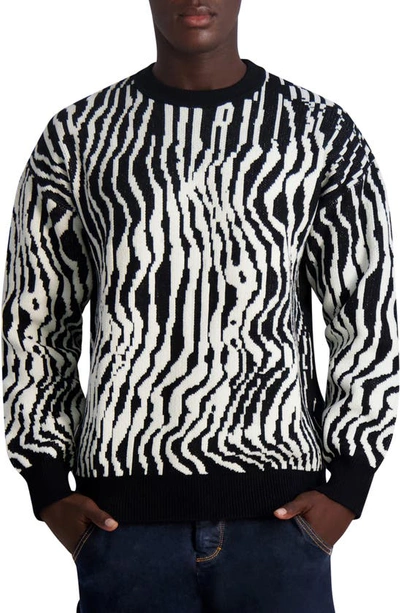 Karl Lagerfeld Mixed Media Crewneck Sweater In Black,white