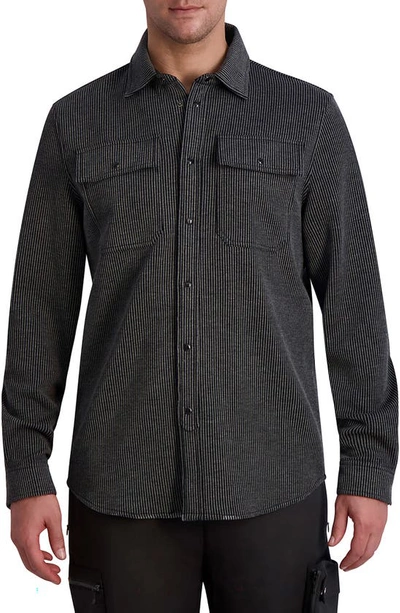 Karl Lagerfeld Snap Front Shirt Jacket In Black/ Grey