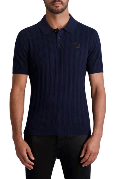 Karl Lagerfeld Mix Rib Polo Sweater In Navy