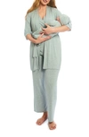 Everly Grey Analise During & After 5-piece Maternity/nursing Sleep Set In Heather Grey Solid