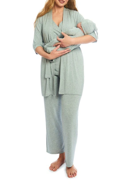 Everly Grey Analise During & After 5-piece Maternity/nursing Sleep Set In Heather Grey Solid