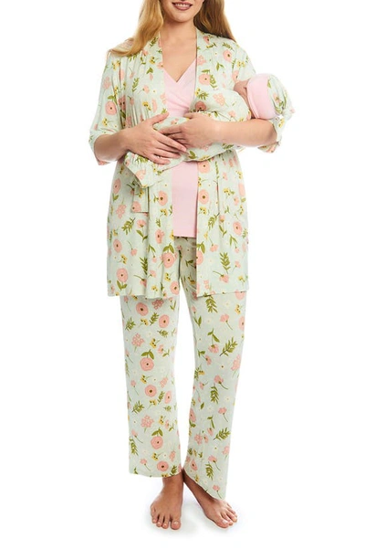 Everly Grey Analise During & After 5-piece Maternity/nursing Sleep Set In Carnation
