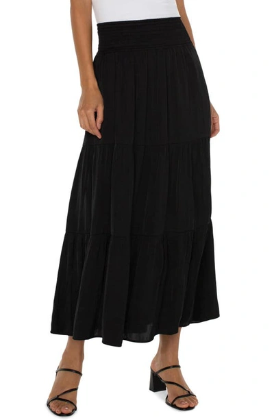 Liverpool Los Angeles Tiered Sateen Maxi Skirt In Black