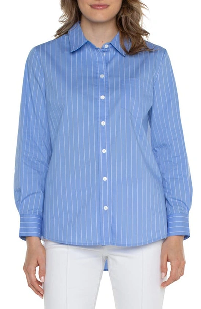 Liverpool Los Angeles Classic Fit Front Button Shirt In Light Blue White Stripe