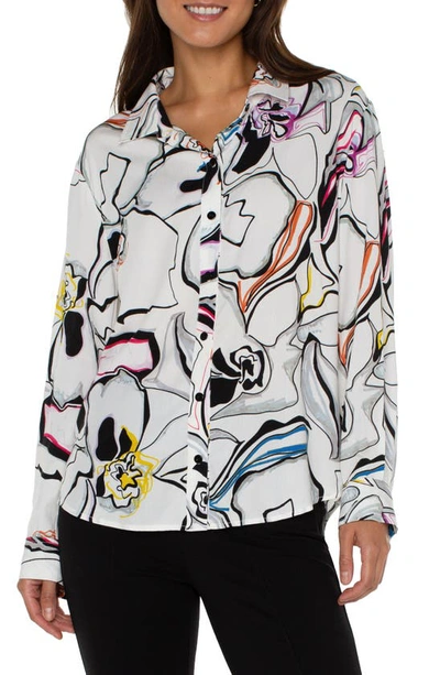 Liverpool Los Angeles Abstract Print Button-up Shirt In White/ Black Multi
