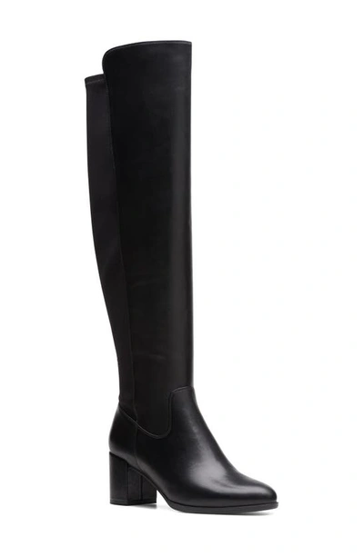 Clarks Freva Stretch Knee High Boot In Black Leather