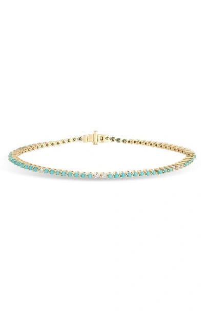 Adina Reyter Turquoise & Diamond Tennis Bracelet In Yellow Gold