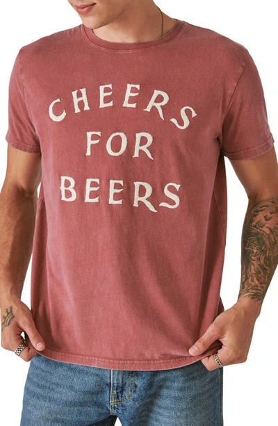 Lucky Brand Embroidered Cheers T-shirt In Ruby Wine