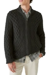 Lucky Brand Cable Stitch Cotton Blend Zip-up Cardigan In Black