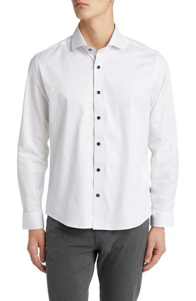 Stone Rose Drytouch® Performance Sateen Button-up Shirt In White