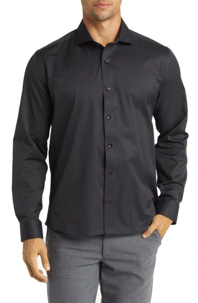 Stone Rose Drytouch® Performance Sateen Button-up Shirt In Black