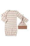 Baby Grey By Everly Grey Babies' Stripe Gown & Hat Set In Mocha Stripe