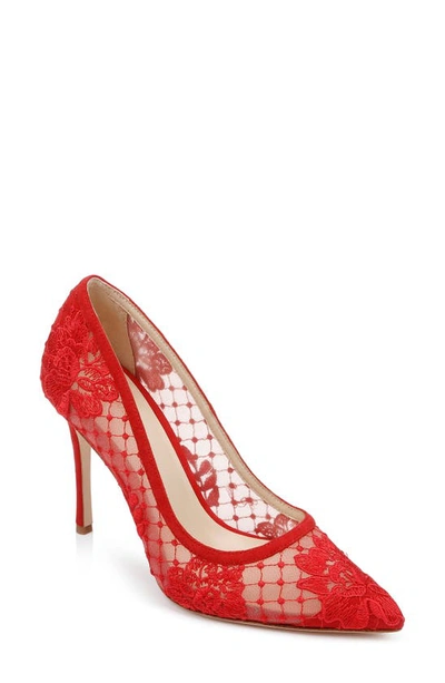 L Agence Anais Embroidered Lace Pump In Red
