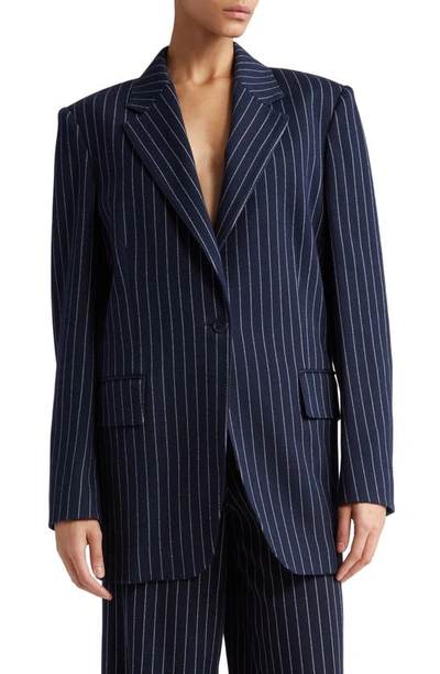 Max Mara Aceri Pinstriped Cotton, Cashmere And Silk-blend Blazer In Ultramarine