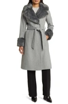 Via Spiga Wool Blend Belted Coat With Faux Fur Trim In Heather Grey