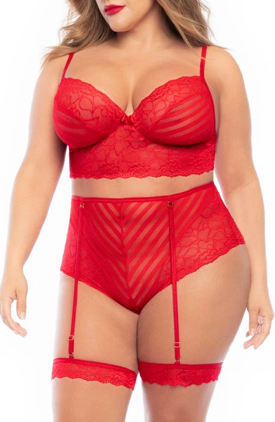 Mapalé Lace Bra, High Waist Briefs & Garters In Red