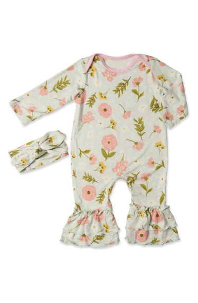 Baby Grey By Everly Grey Baby Grey Ruffle Romper & Head Wrap Set In Carnation