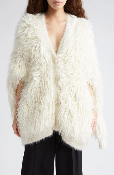 Stella Mccartney Oversize Shaggy Alpaca & Wool Blend Cardigan In Pure White