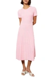 Ming Wang Stripe A-line Midi Sweater Dress In Perfect Pink/ White