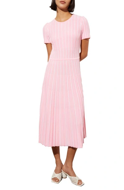 Ming Wang Stripe A-line Midi Sweater Dress In Perfect Pink/ White