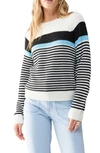 Sanctuary Summit Stripe Sleeve Sweater In Sky Blue,milk,black Stripe