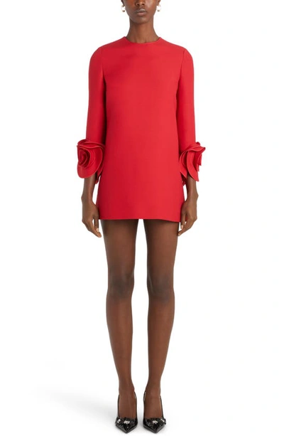 Valentino Rosette Cuff Crepe Couture Minidress In Rosso