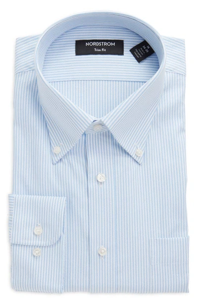 Nordstrom Trim Fit Royal Oxford Stripe Dress Shirt In White- Blue Royal Oxford Stp