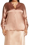 Vince Band Collar Silk Blouse In Neutral