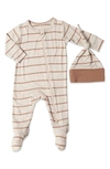 Baby Grey By Everly Grey Jersey Footie & Hat Set In Mocha Stripe
