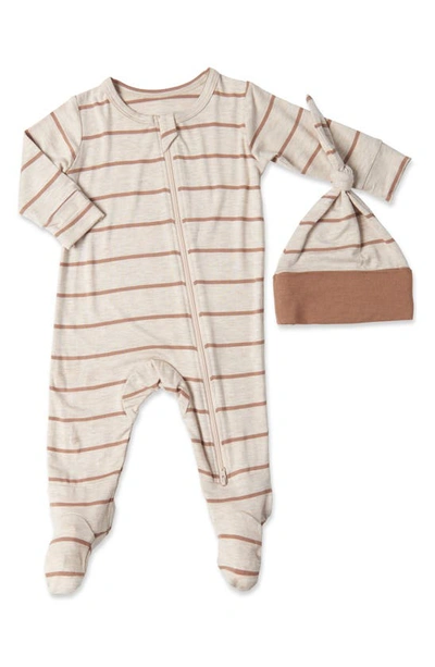 Baby Grey By Everly Grey Babies' Jersey Footie & Hat Set In Mocha Stripe