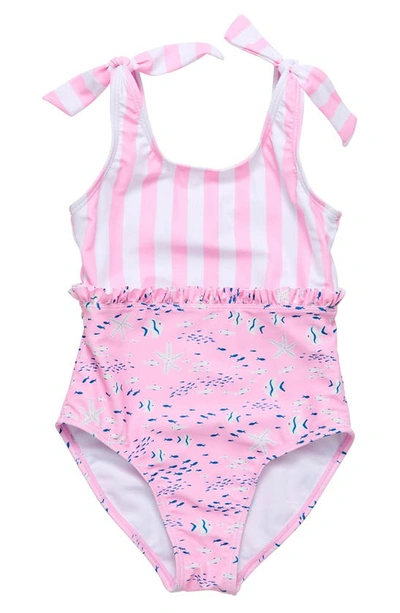 Snapper Rock Kids' Pink Sea Print Ruffle One-piece Swimsuit