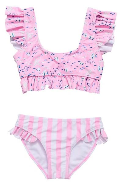 Snapper Rock Kids' Pink Sea Print Ruffle Two-piece Swimsuit